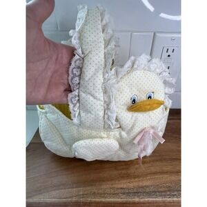 Vtg Child 1980s Yellow Duck Easter Basket RUSS Unisex Fabric White Lace See Desc